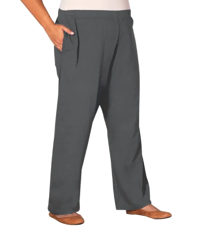 While Supplies LastWide Leg Cotton Knit Pants - Plus In Gray