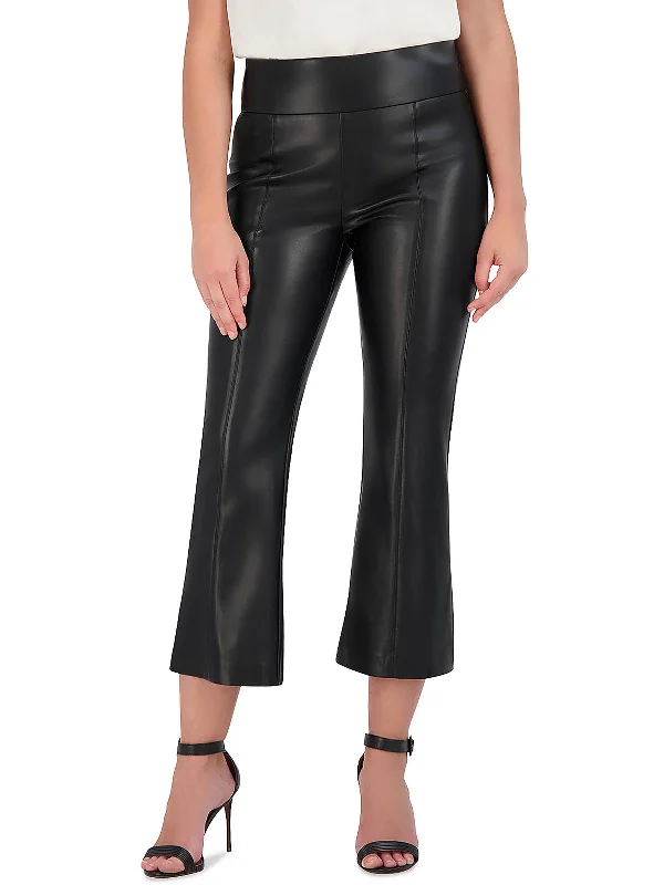 Amazing DiscountsWomens Faux Leather High Rise Flared Pants