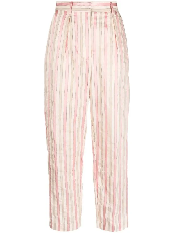 50% OffWomen's Viscose Cotton Popline Stripe Pants In Rose