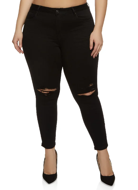 VIP SalePlus Size WAX Ripped Knee Distressed Jeans