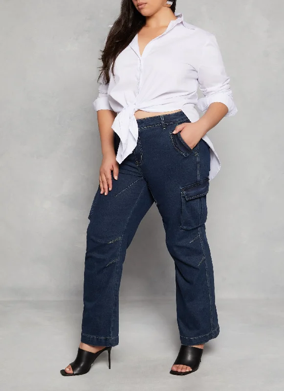 Sale EventPlus Size VIP Dark Wash Wide Leg Cargo Jeans