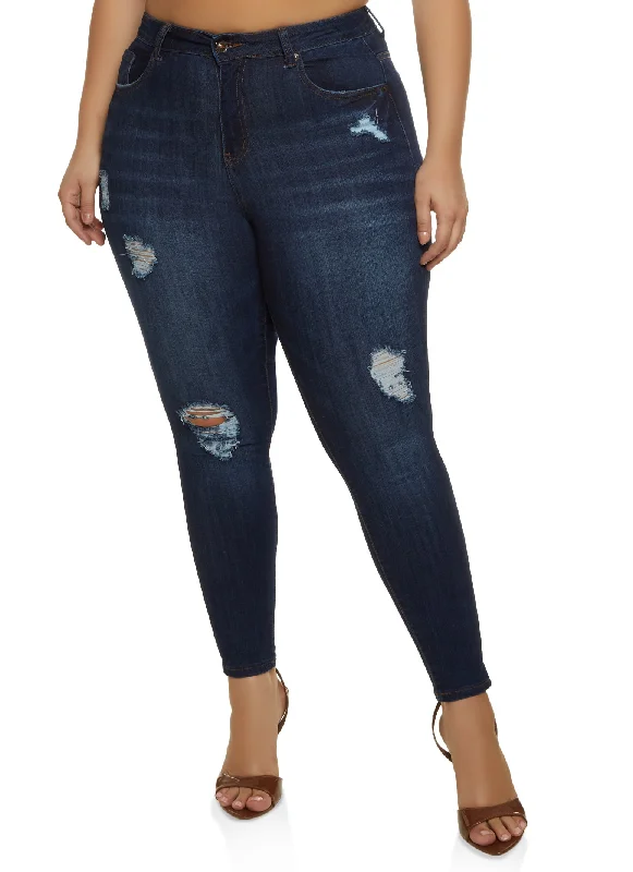 Closeout SalePlus Size WAX Distressed Stretch Skinny Jeans