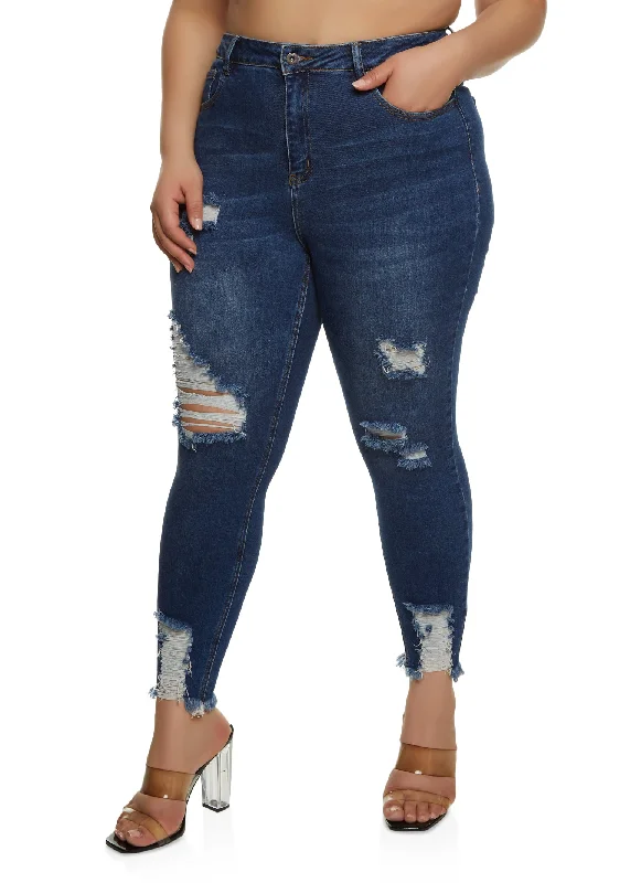 Summer SalePlus Size WAX High Waist Ripped Skinny Jeans