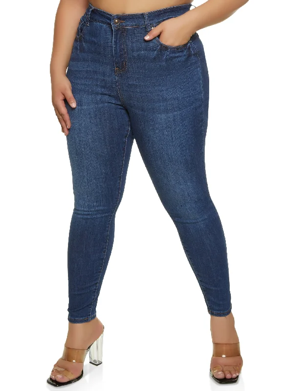 Price CutPlus Size WAX High Waist Whiskered Skinny Jeans