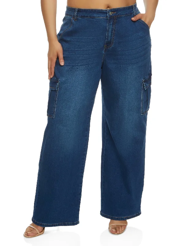 Father's Day SalePlus Size WAX High Waist Wide Leg Cargo Jeans