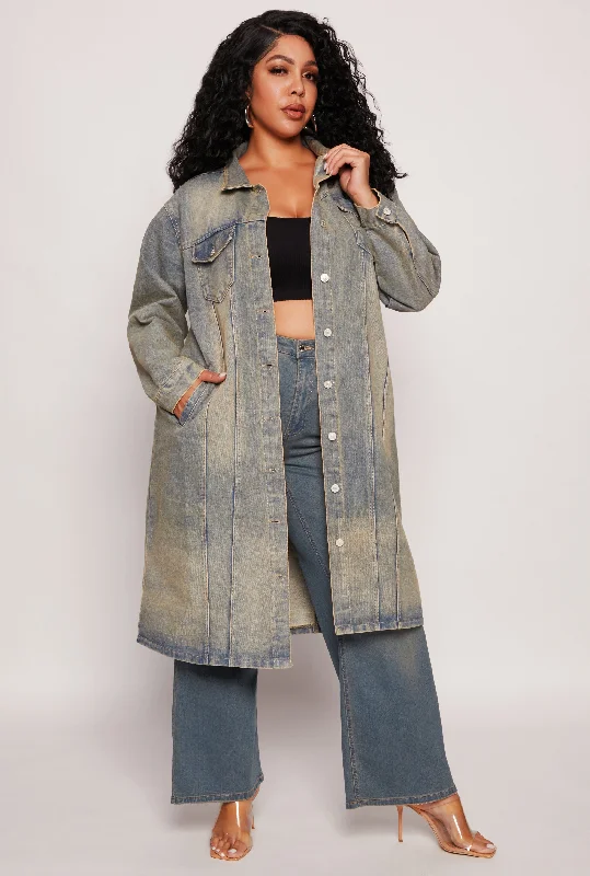 Easy Financing OptionsPlus Size Light Wash Longline Jean Jacket