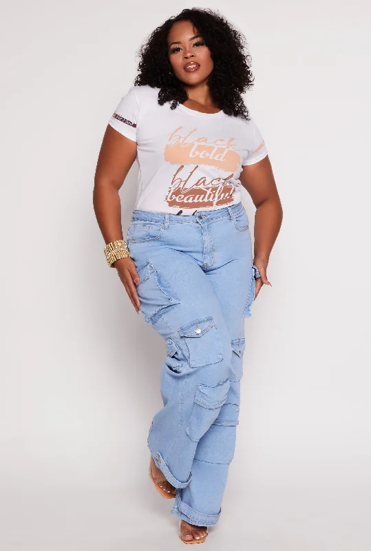 Price SlashPlus Size Daisy High Waist Wide Leg Cargo Jeans
