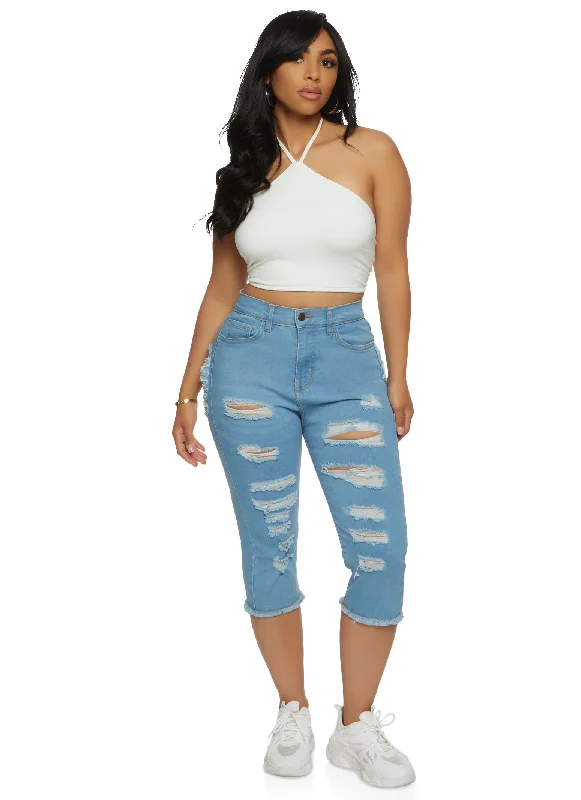 Thanksgiving SaleHighway Distressed Denim Skinny Capri Pants