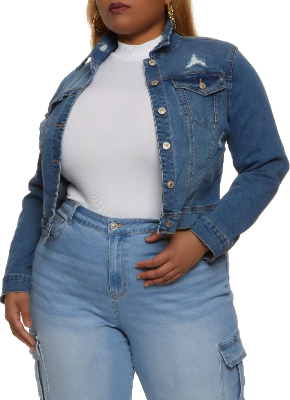 Limited Edition SalePlus Size WAX Distressed Cropped Jean Jacket