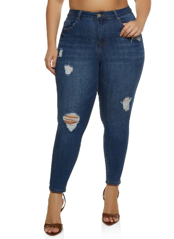 New Year SalePlus Size WAX Distressed Stretch Skinny Jeans