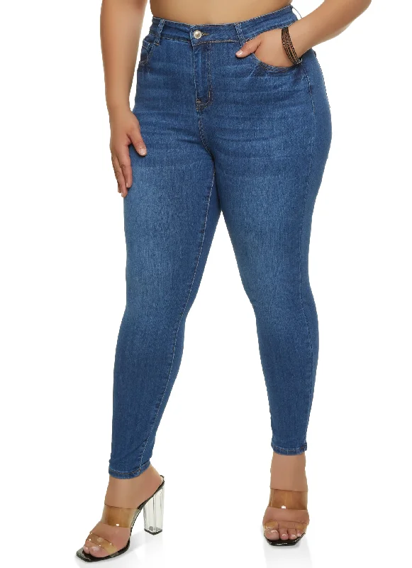Winter SalePlus Size WAX High Waist Whiskered Skinny Jeans