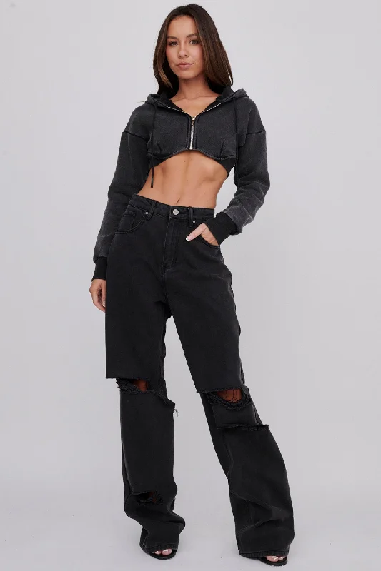 New Year SaleAlias Crop Hoodie Jacket Washed Black