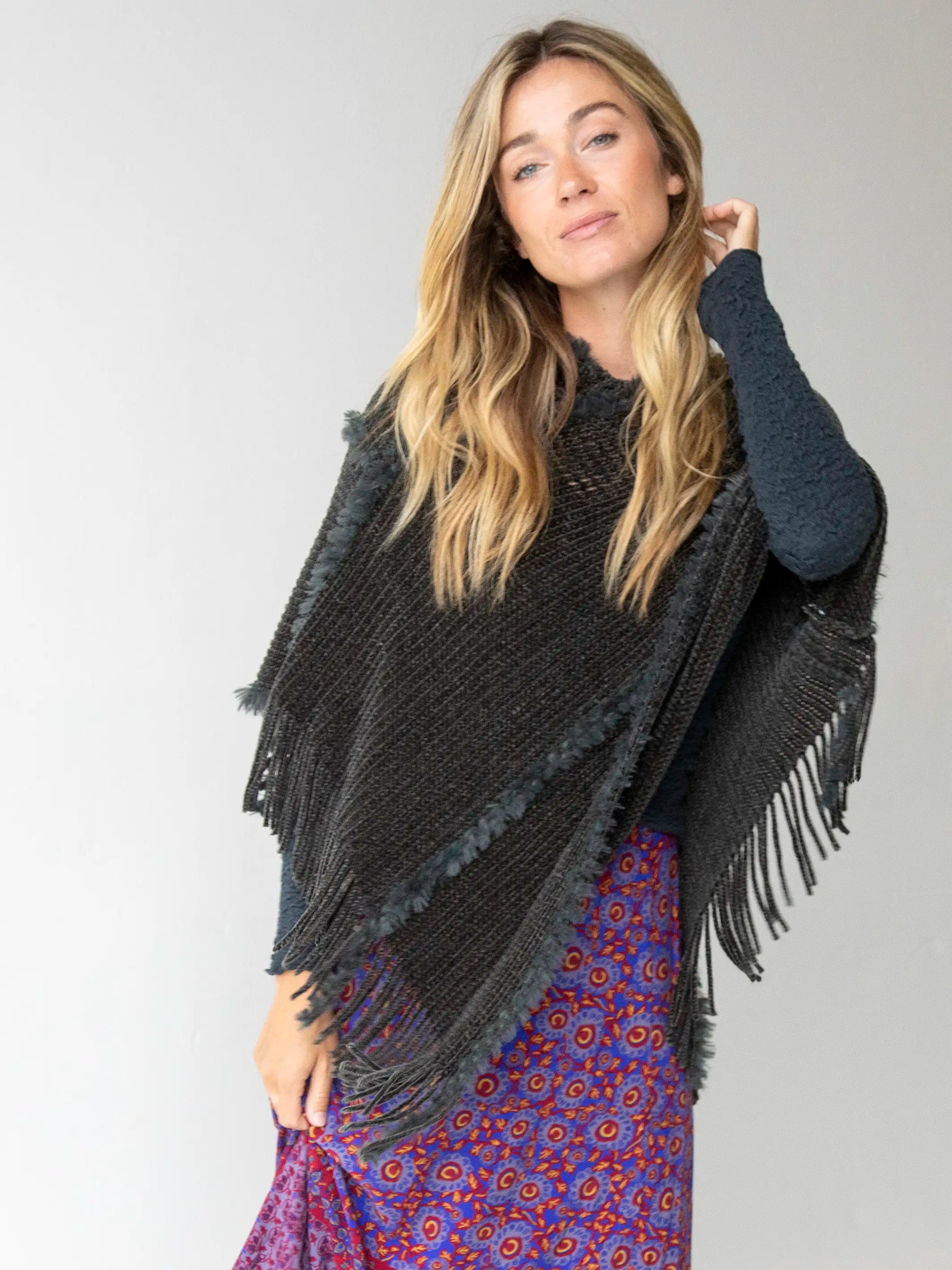 Limited Edition SaleChenille Poncho Scarf - Charcoal