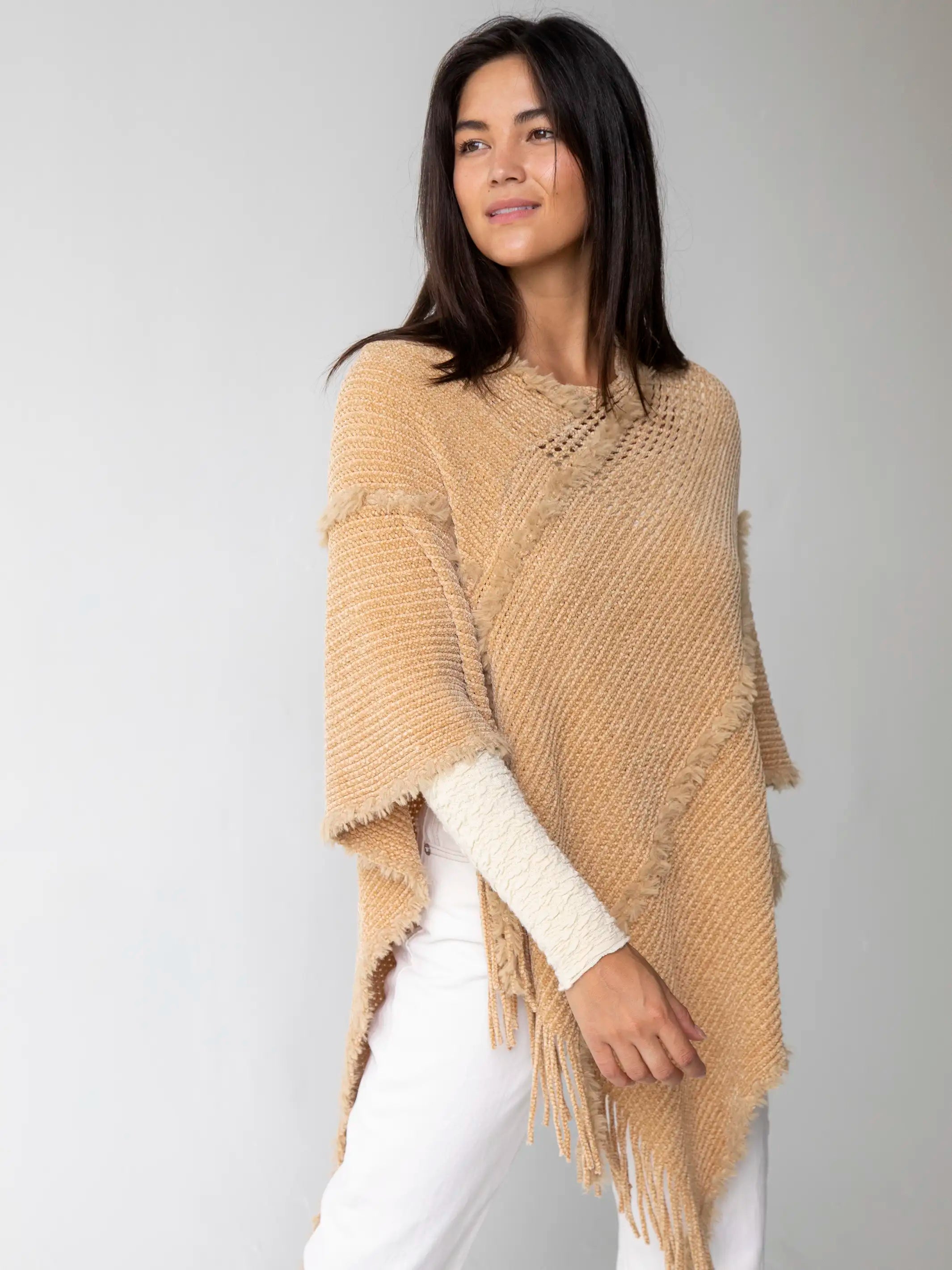 Outlet SaleChenille Poncho Scarf - Tan