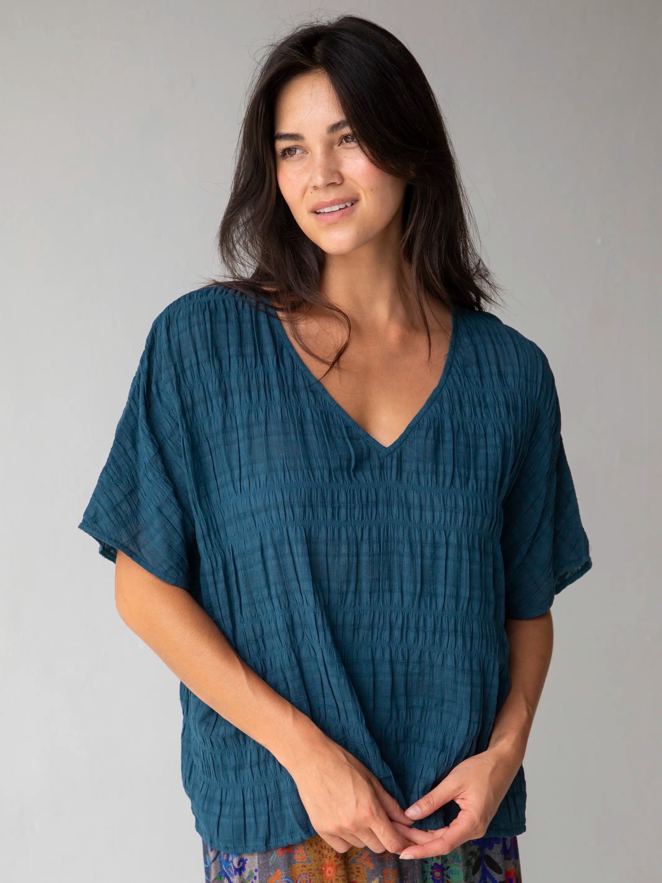 Discount OfferCotton Easy V-Neck Top - Dark Teal