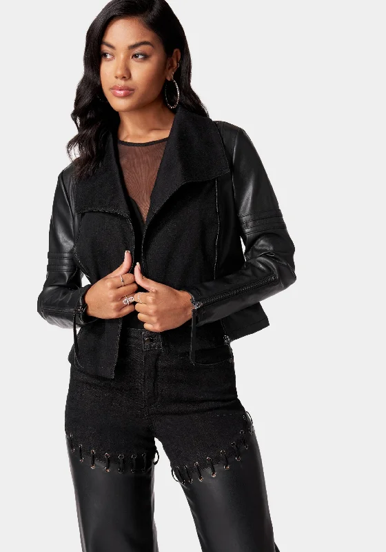 Discount OfferDenim Combo Vegan Leather Motto Blazer