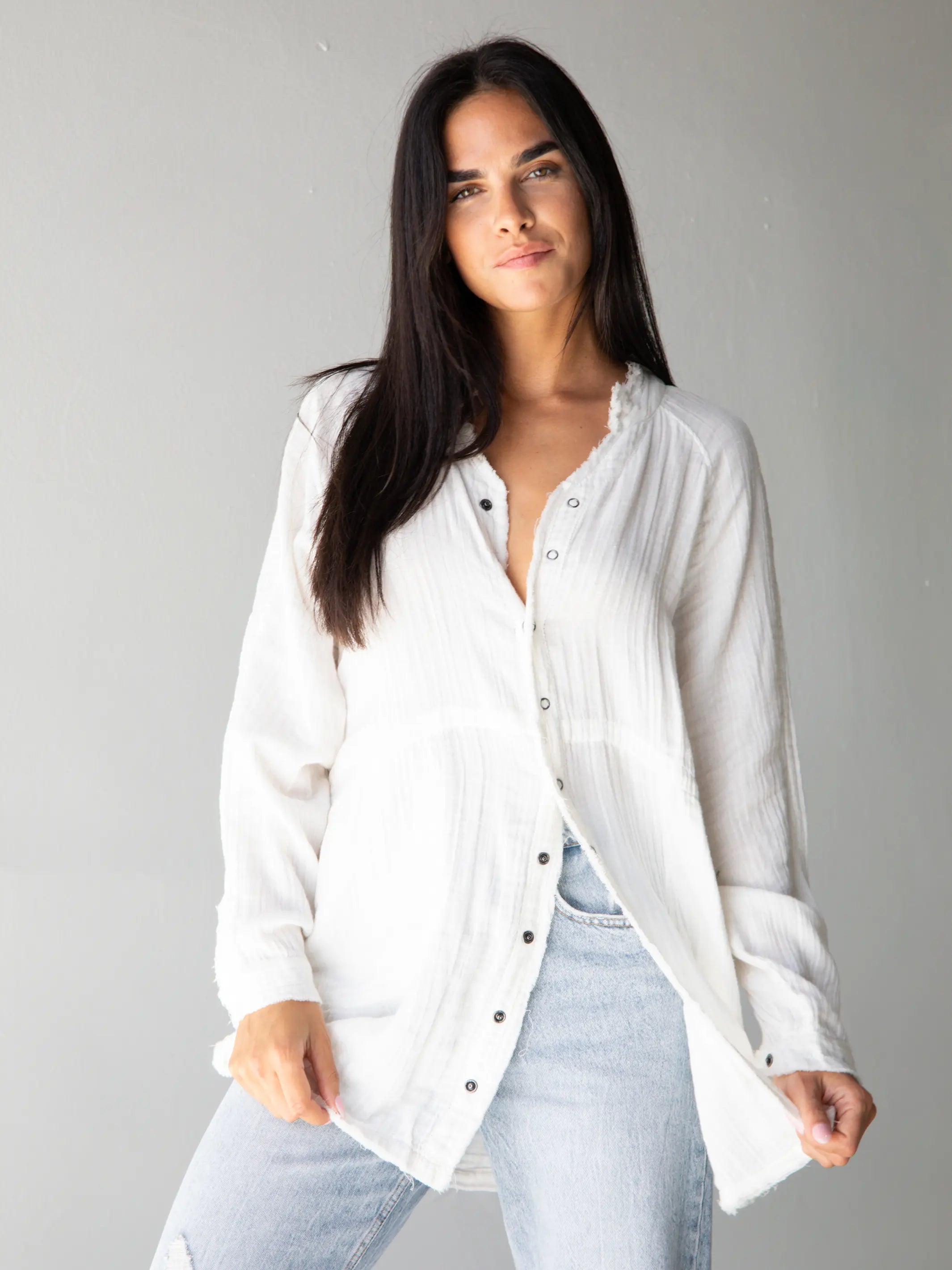 Limited StockLaid Back Cotton Button Down Top - White