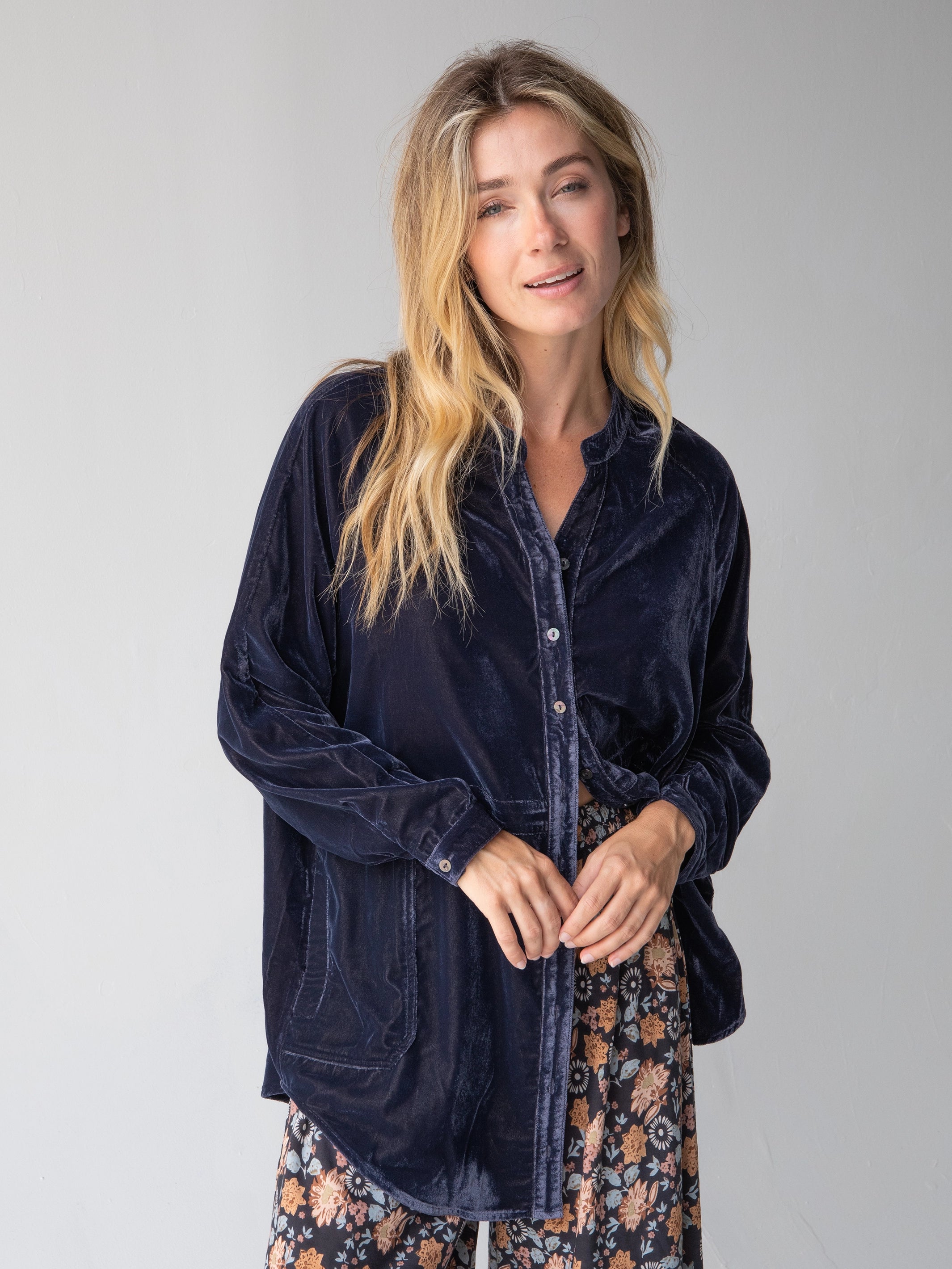 Thanksgiving SaleLaid Back Velvet Button Down - Slate Blue