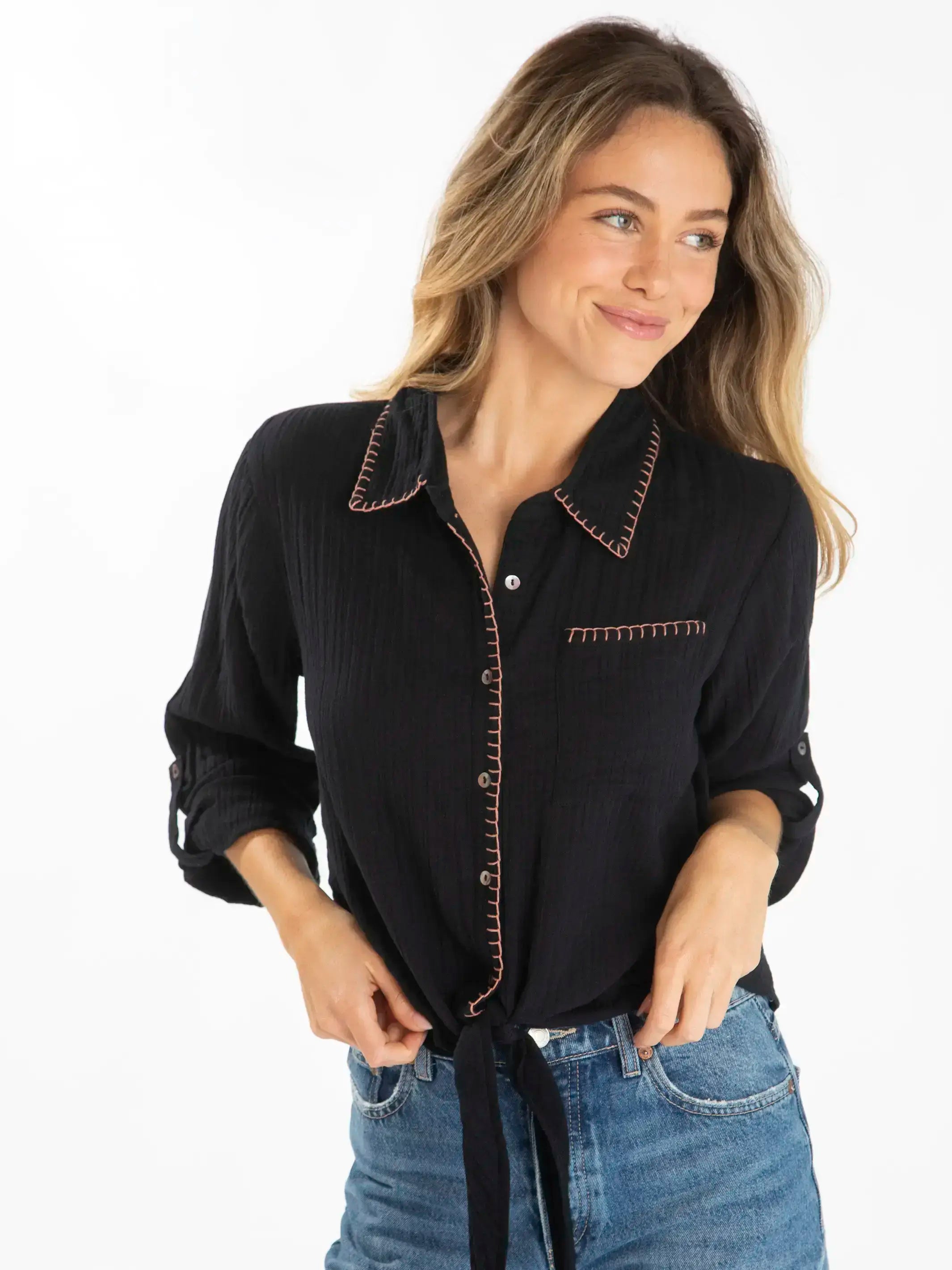 Limited StockLola Tie Button Down - Black