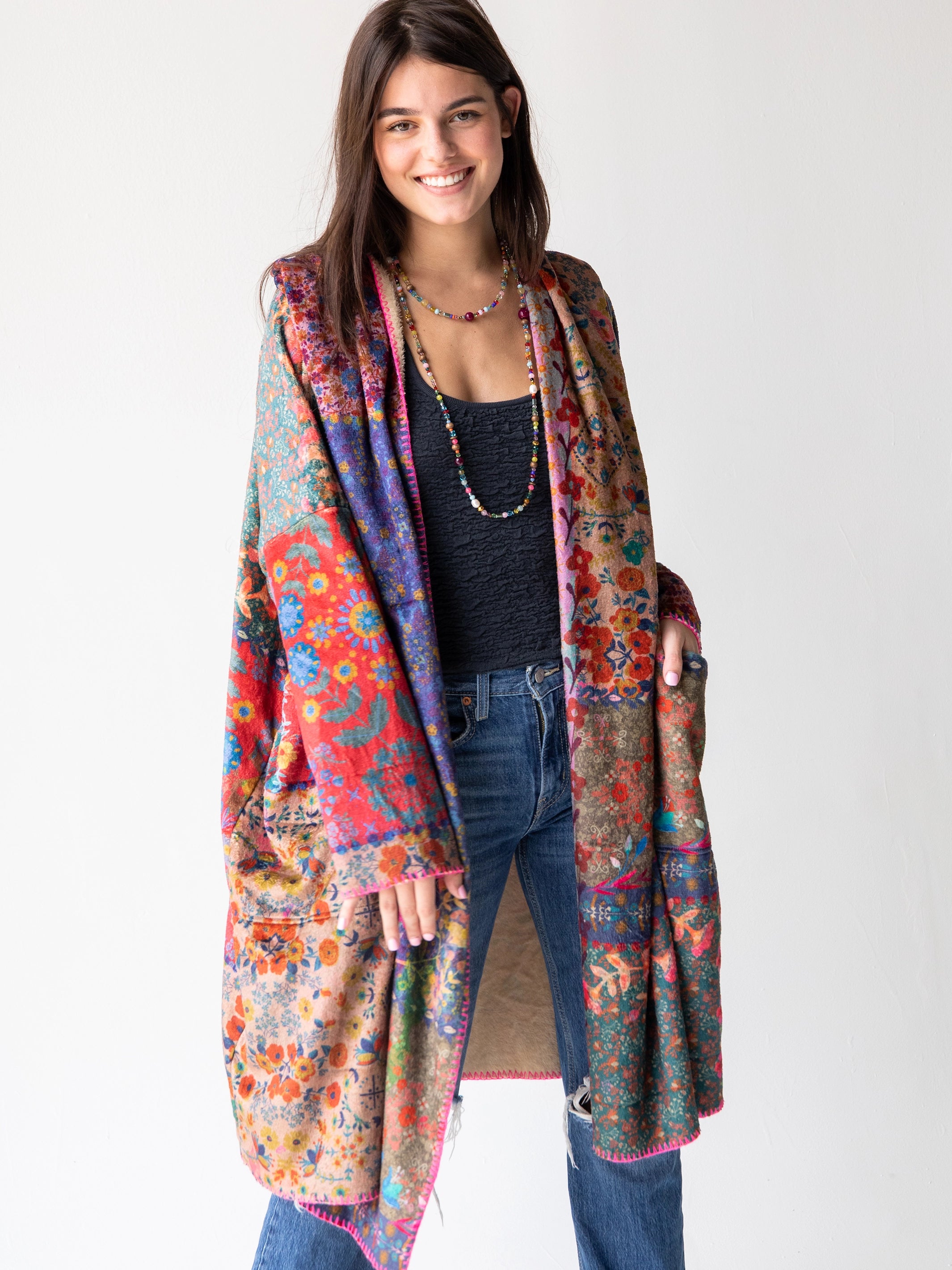 Combo DealLong Cozy Blanket Kimono - Vintage Patchwork