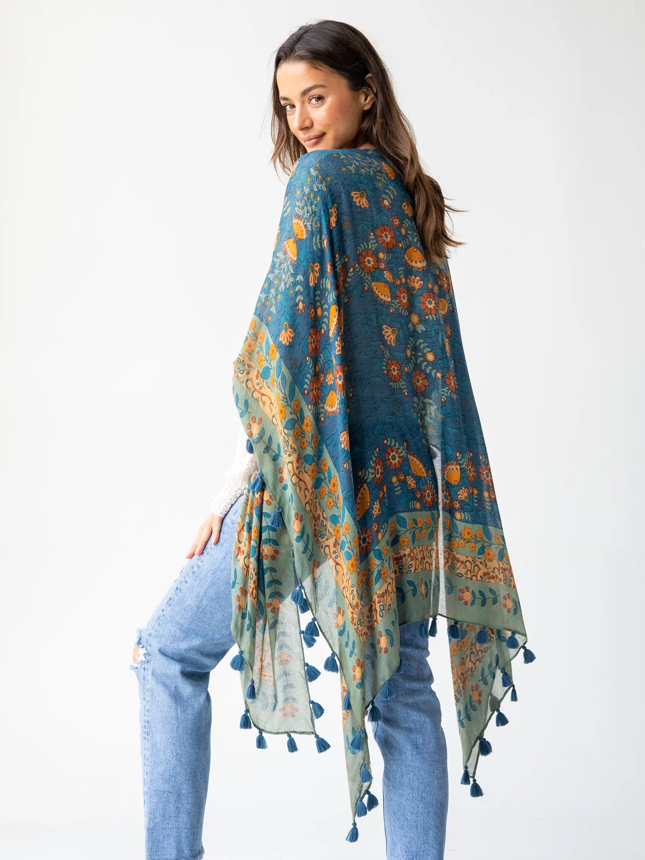 Hidden DiscountMeera Convertible Kimono - Navy Border Print