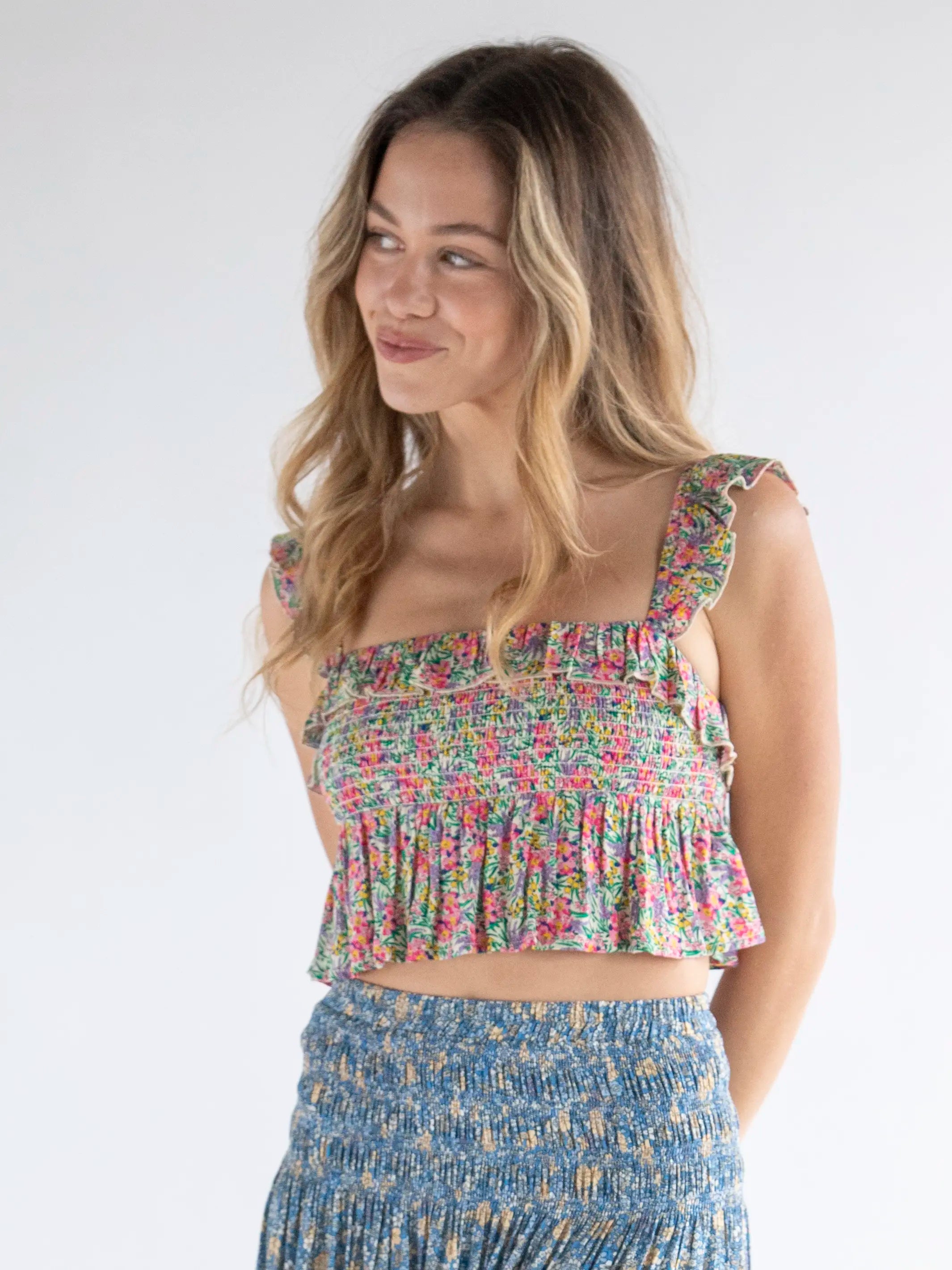 Flash DealsMix & Match Smocked Top - Ditsy Neon Floral