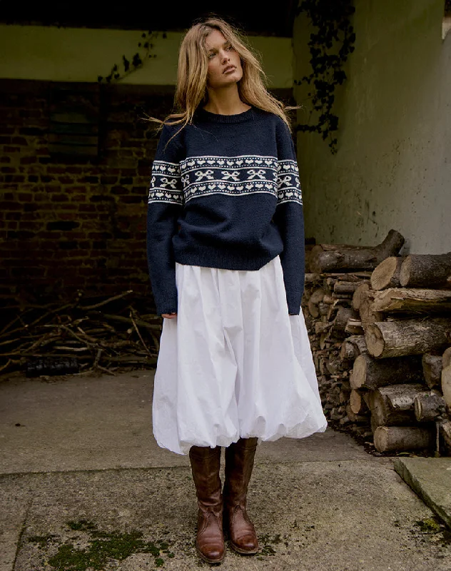 Redeem RewardsNamirta Knitted Jumper in Peacoat with Fairisle Bow