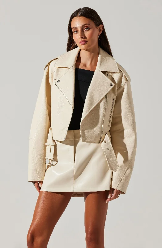 Coupon AvailableOrsina Belted Faux Leather Moto Jacket