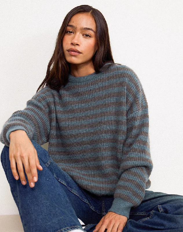 VIP SaleOrvala Knit Jumper in Slate and Brown Stripe