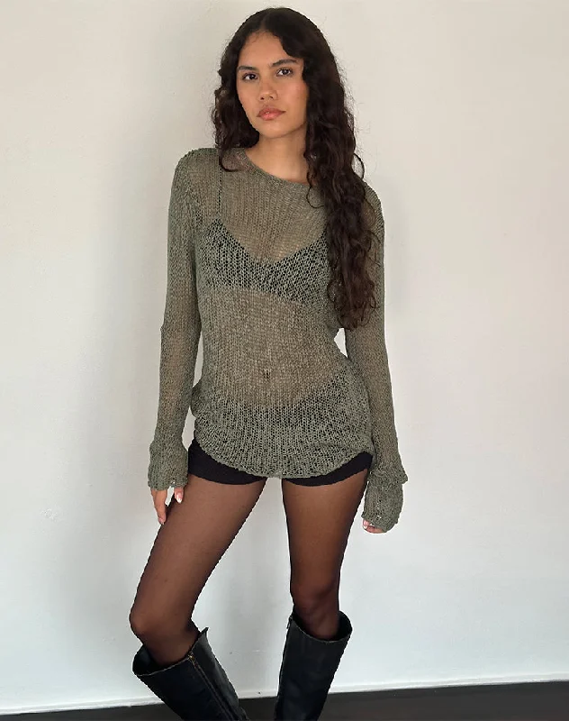 Christmas SaleRajiya Open Weave Jumper in Olive