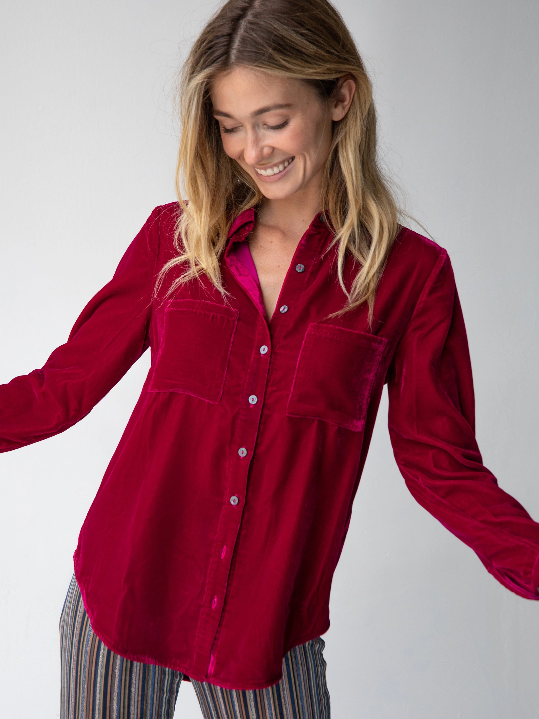 Closeout SaleRocky Velvet Button Down - Dark Magenta