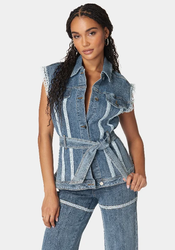 Black Friday SaleSemi Fitted Lace Applique Denim Vest