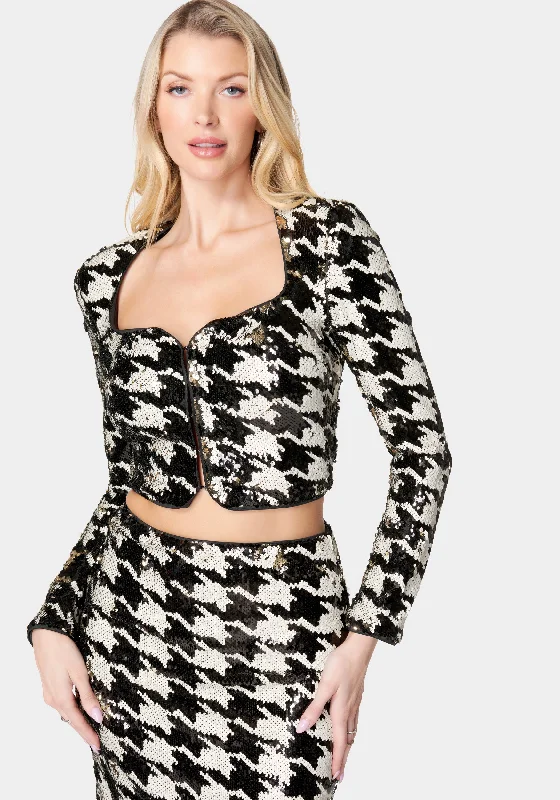 Mother's Day SaleSequin Houndstooth Notch Front Jacket