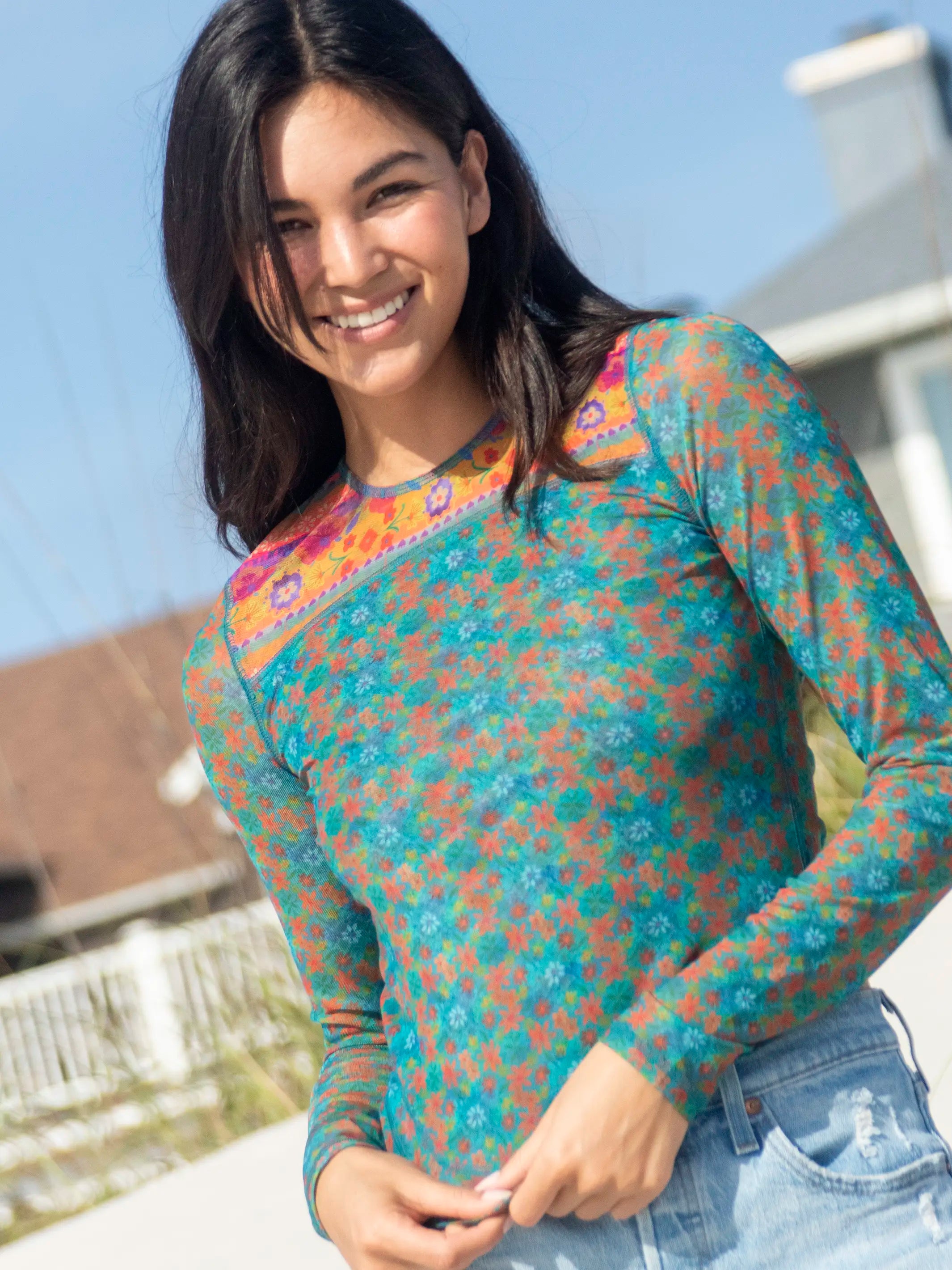 Special PromotionSloane Mesh Long Sleeve Top - Bright Border