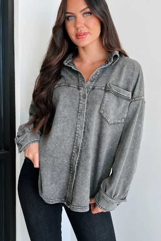 New Customer DiscountStaying Inside Oversized Vintage Wash Shirt (Charcoal)