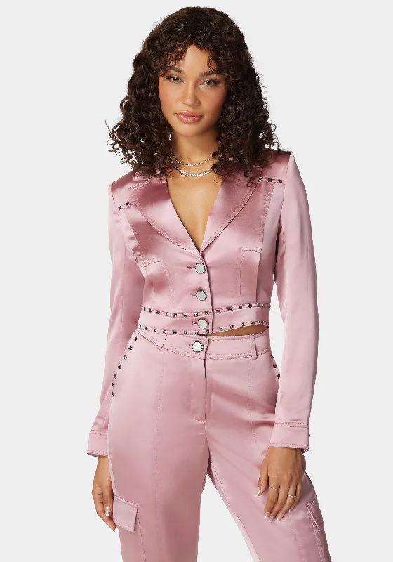 Amazing DiscountsStud Detail Tailored Satin Blazer