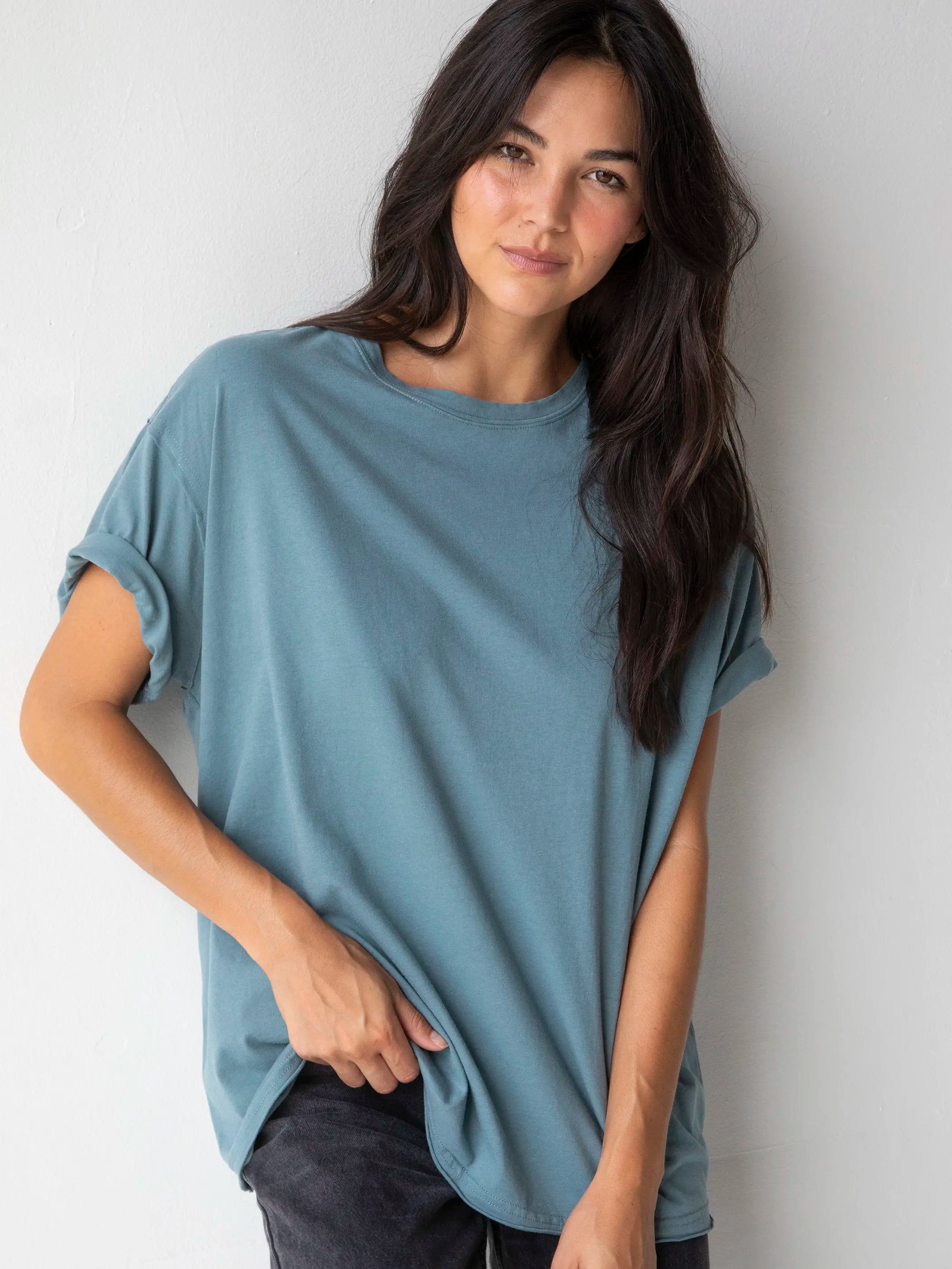 Price SlashTake It In Cotton Tee - Dusty Blue