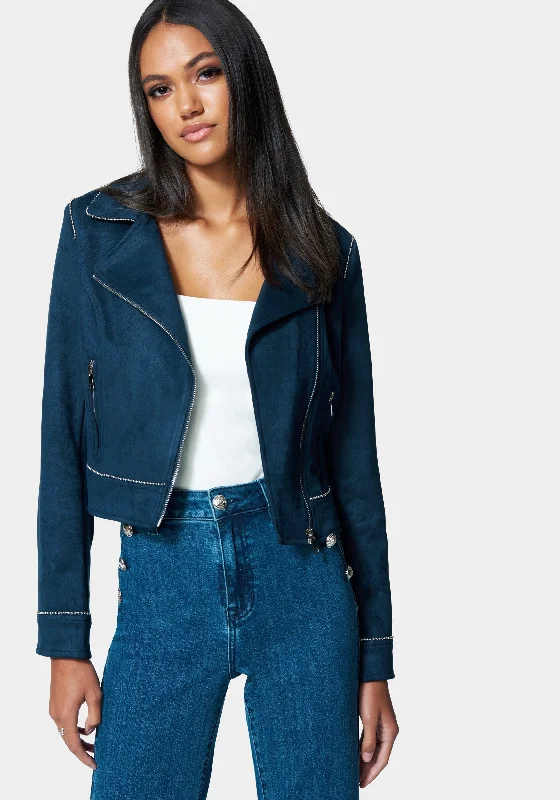 Limited Time OfferVegan Suede Trim Detail Moto Jacket