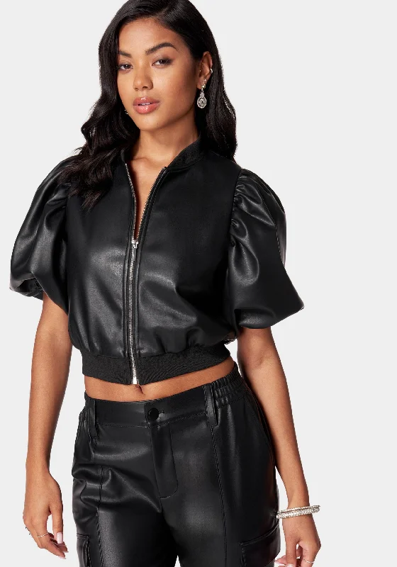 Volume DiscountVegan Leather Zip Front Jacket