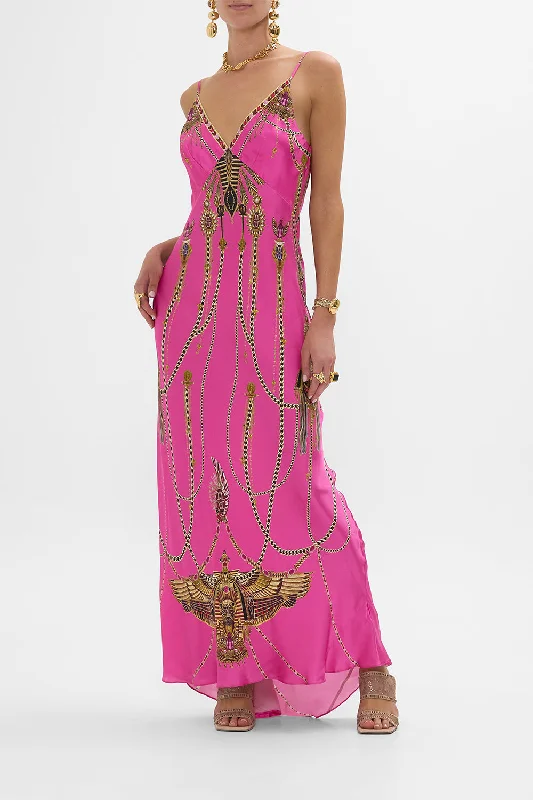 Budget - FriendlyV NECK LONG BIAS SLIP DRESS WITH TRAIN SONG OF THE SCARAB