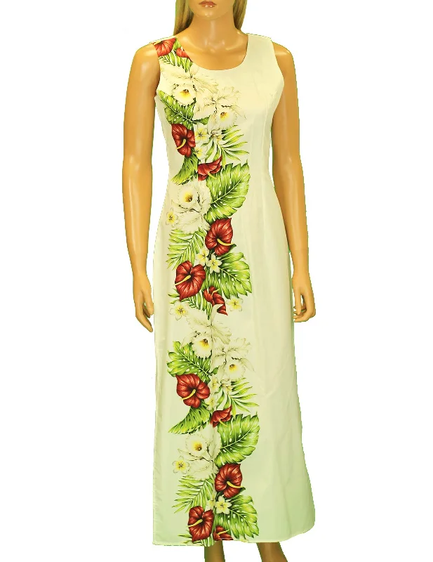 Hourly DealsAlika Long Maxi Side Border Band Sleeveless Hawaii Dress