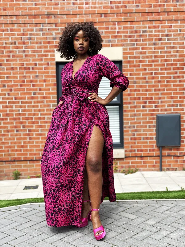 End - of - Season SaleAurelia Ankara Maxi Dress | Pink and Black African Print