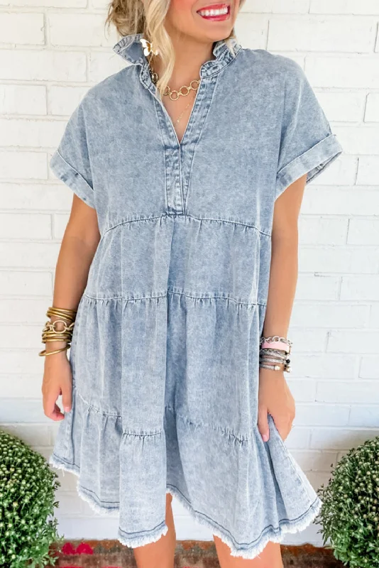 Value - for - MoneyDenim Acid Washed Tiered Dress