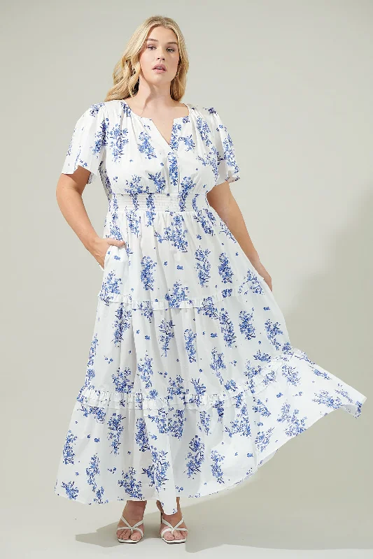 Volume DiscountBestia Floral Palmer Poplin Tiered Maxi Dress Curve