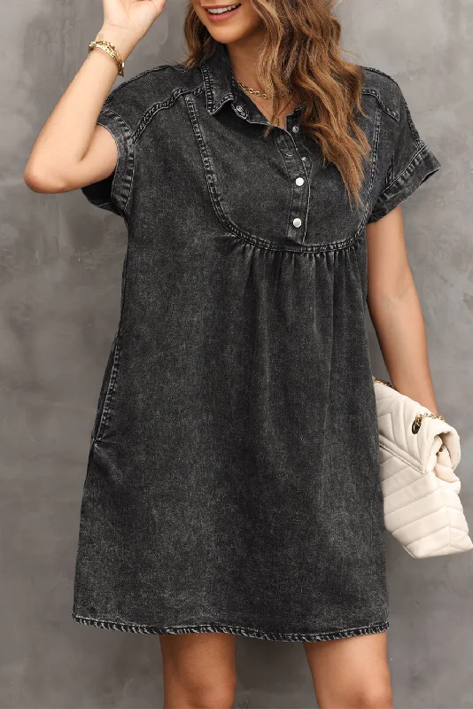 Revamp Your Home SaleDenim Acid Wash Collared Dress