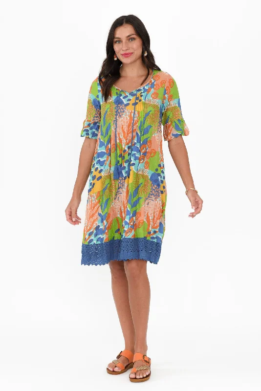 Fall SaleCayman Blue Fern Cotton Tunic Dress