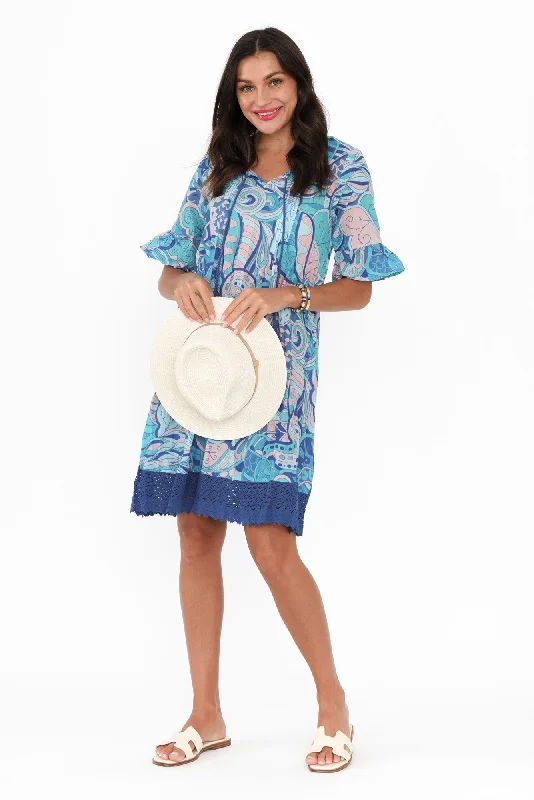 Warehouse SaleCayman Blue Paisley Cotton Tunic Dress