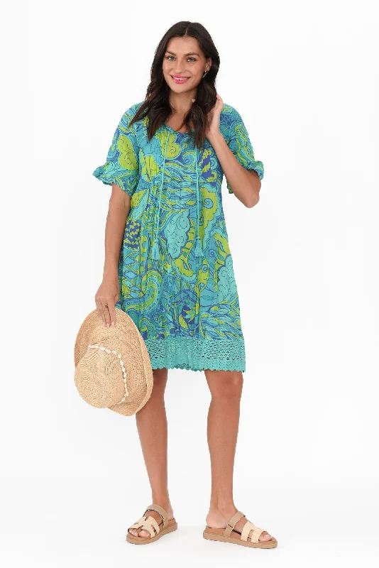 Stock - Up SaleCayman Green Burst Cotton Tunic Dress