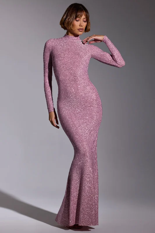 New Customer DiscountEmbellished Long Sleeve Evening Gown in Light Pink