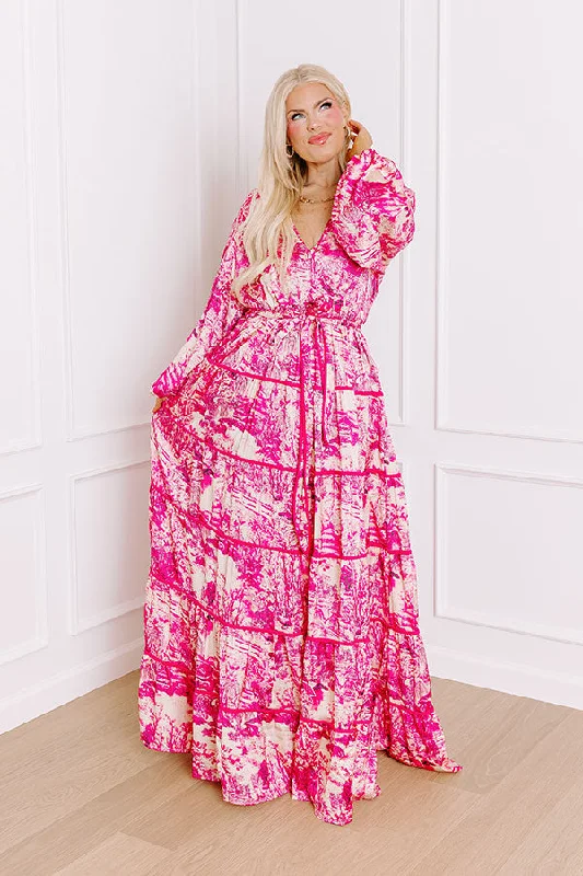 Red Tag SaleChateau Chic Tiered Maxi Dress in Hot Pink Curves